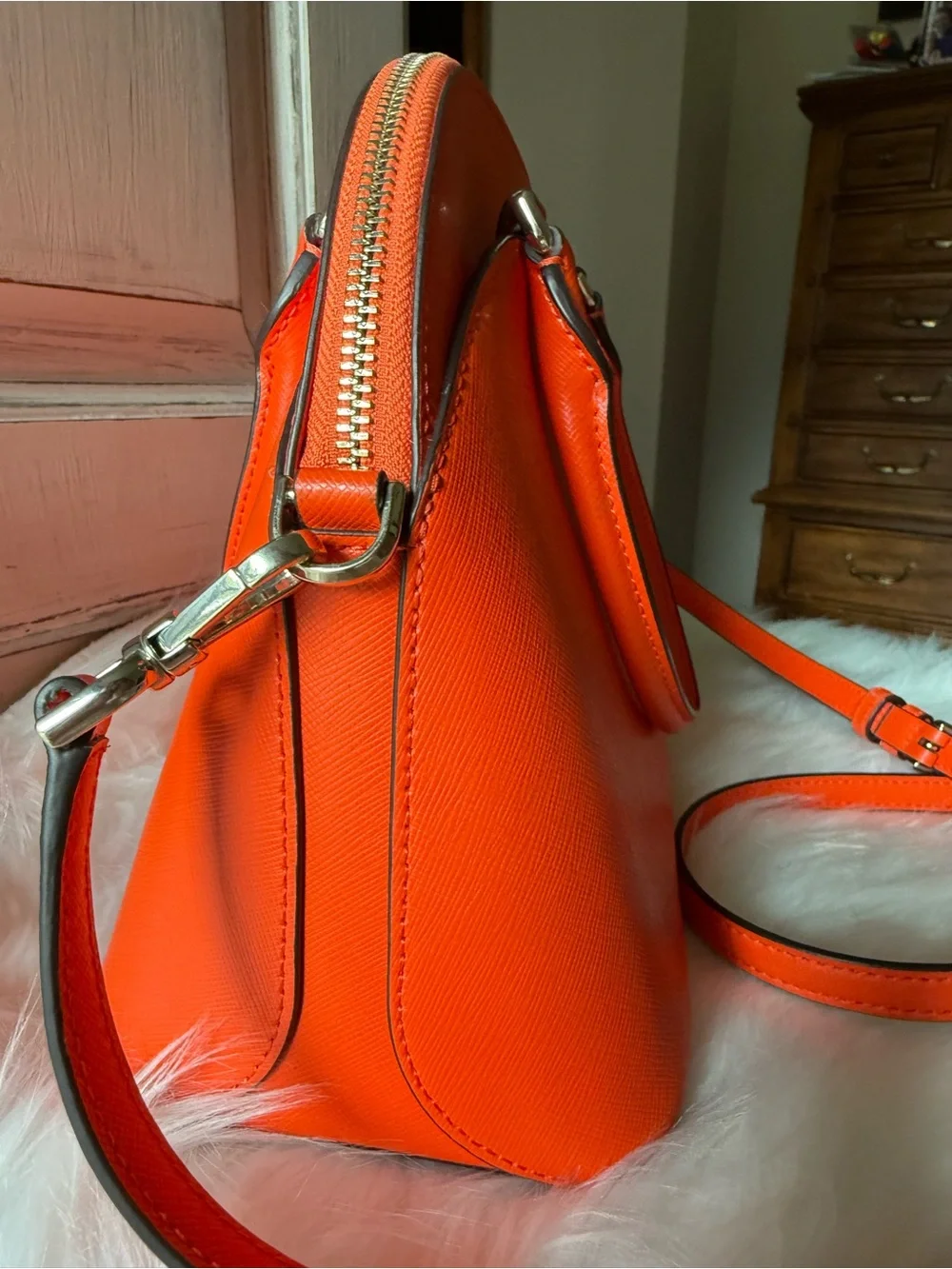 Kate Spade orange saffiano dome satchel